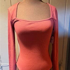 NWT Women's Ribbed Long Sleeve Bodysuit - Coral